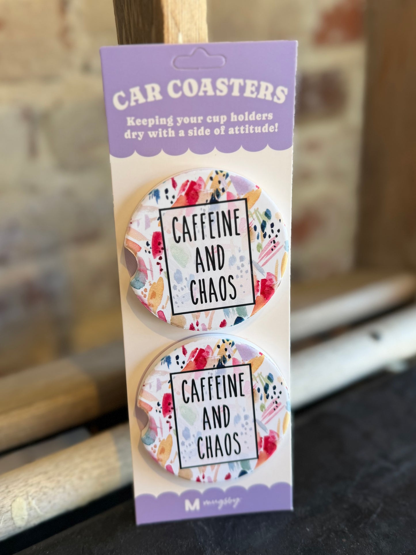 Caffeine & Chaos Car Coasters