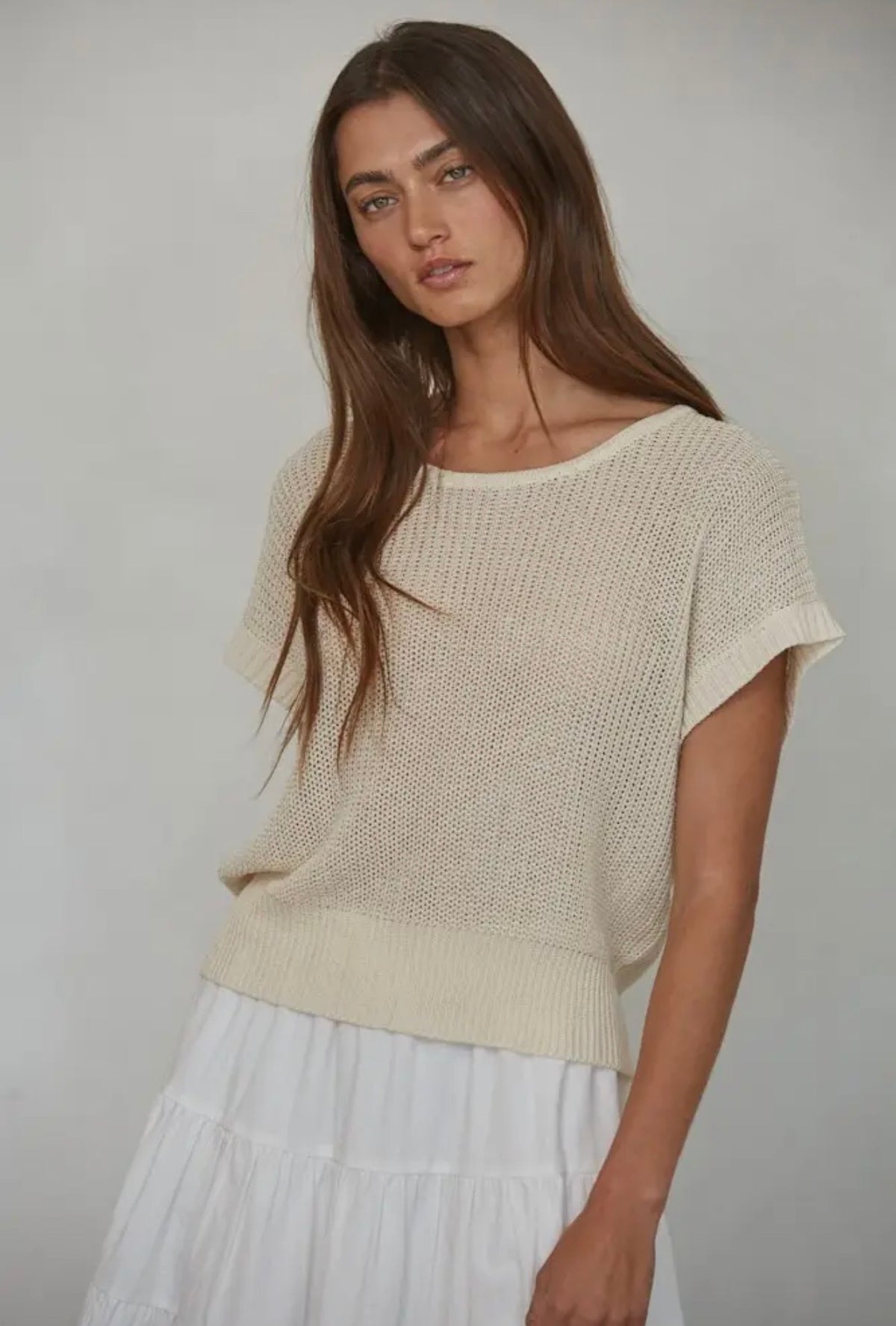 Short Sleeve Knit Sweater - Ivory