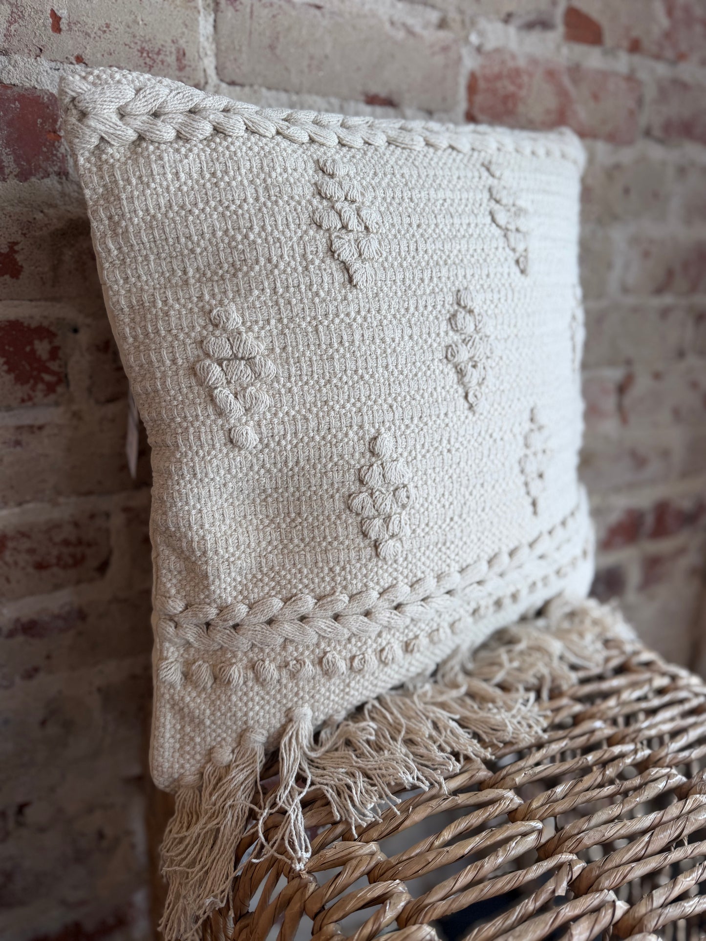 Woven Diamond Throw Pillow - Cream