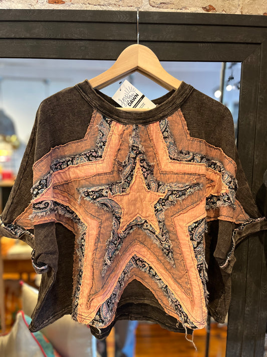 Star Patch Top- Black