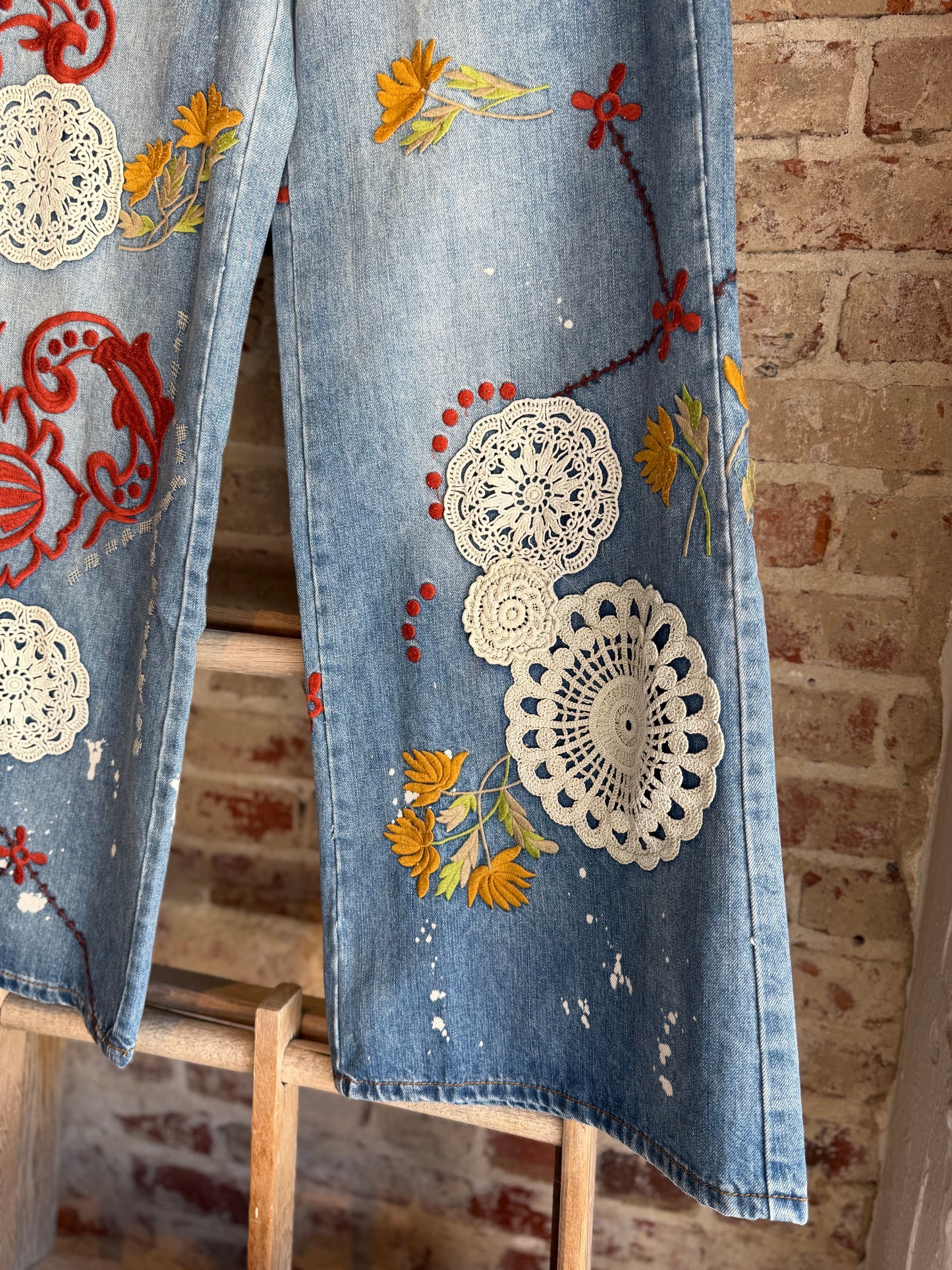 Crochet & Floral Embroidered Jeans