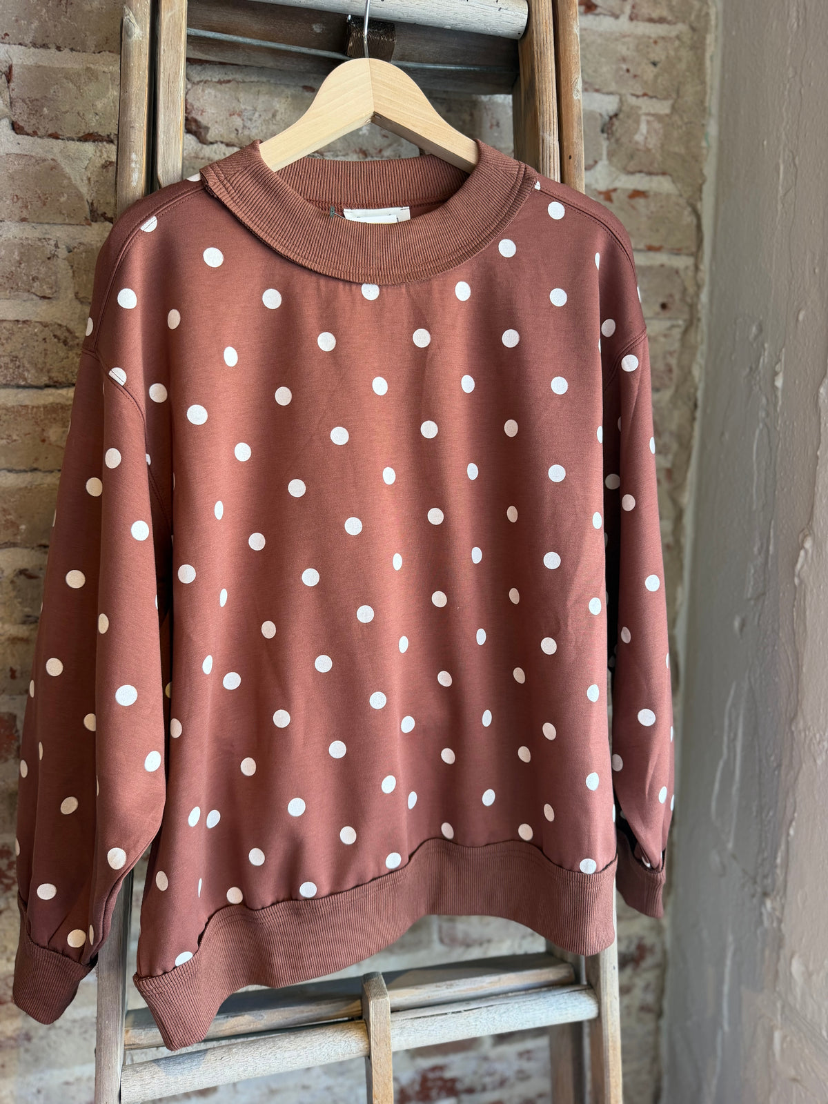 Polka Dot Scuba Pullover - Brown/White