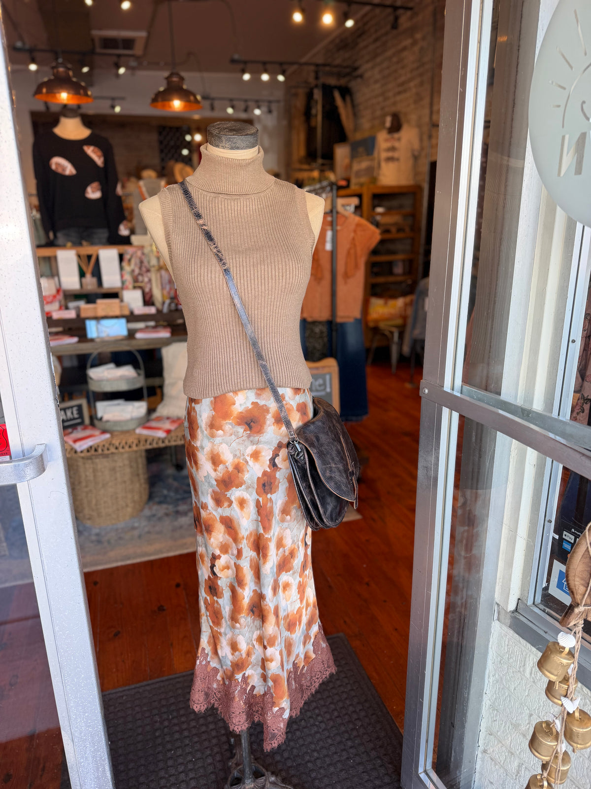 Woven Floral Pencil Midi Skirt