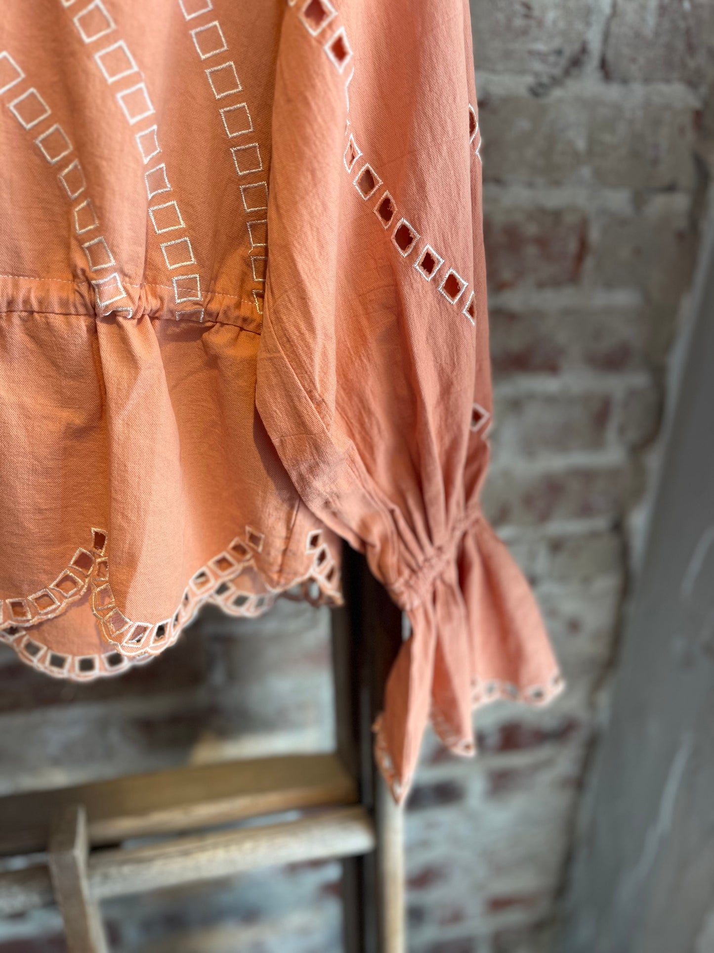 Embroidered Scallop Apricot Blouse