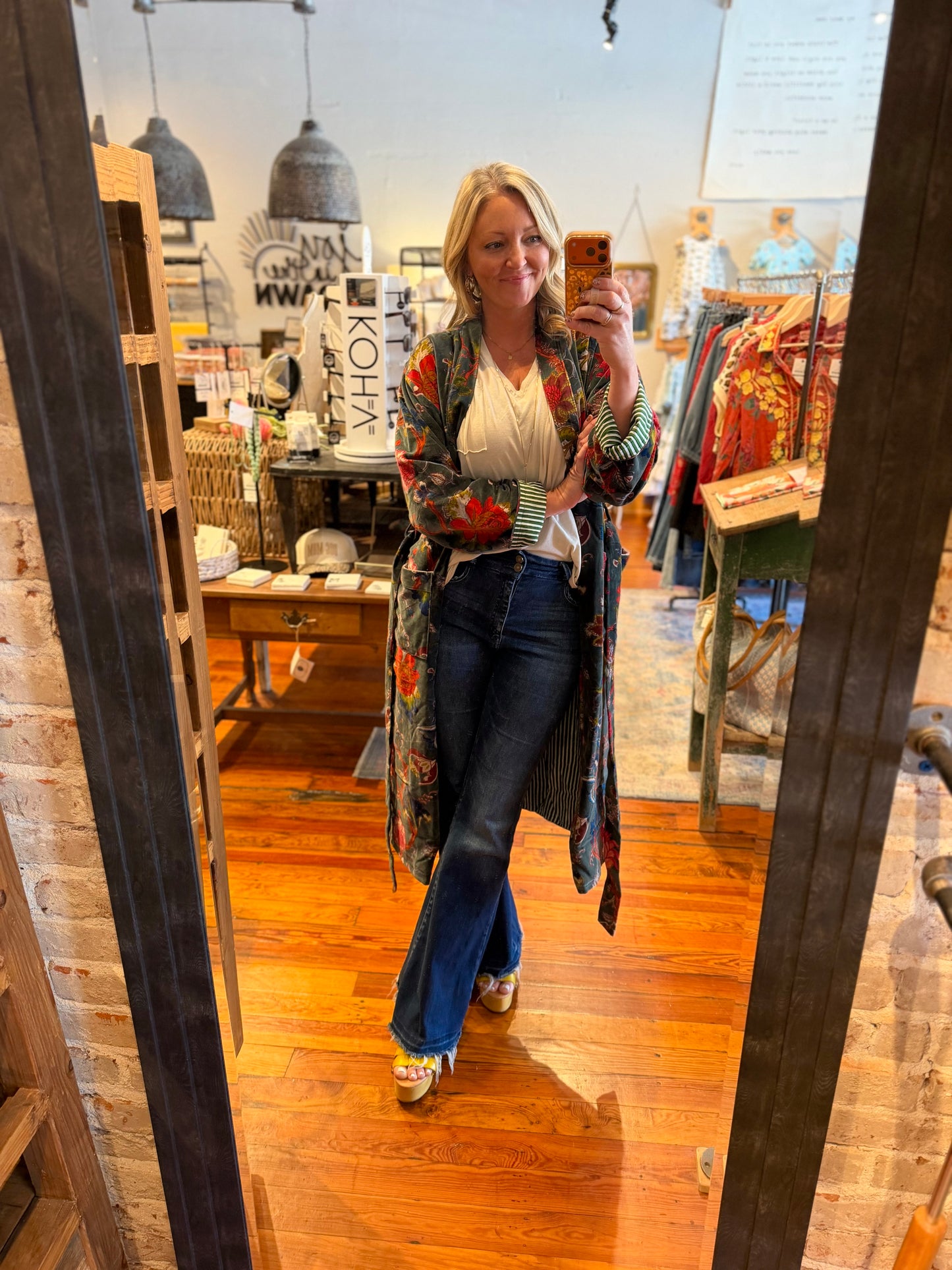 Full Length Tie Belt Kimono -Green