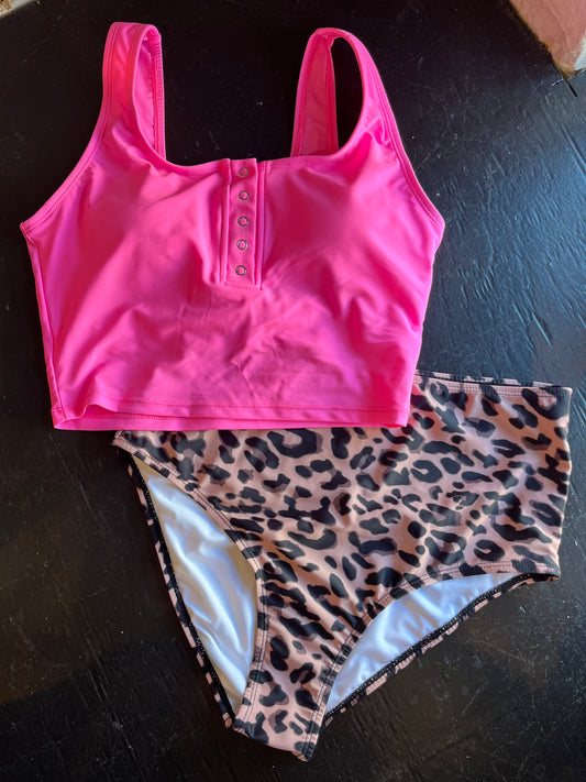 Hot Pink/Leopard Tankini Swimsuit