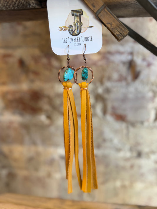 Turquoise w/ Mustard Tassle Earrings