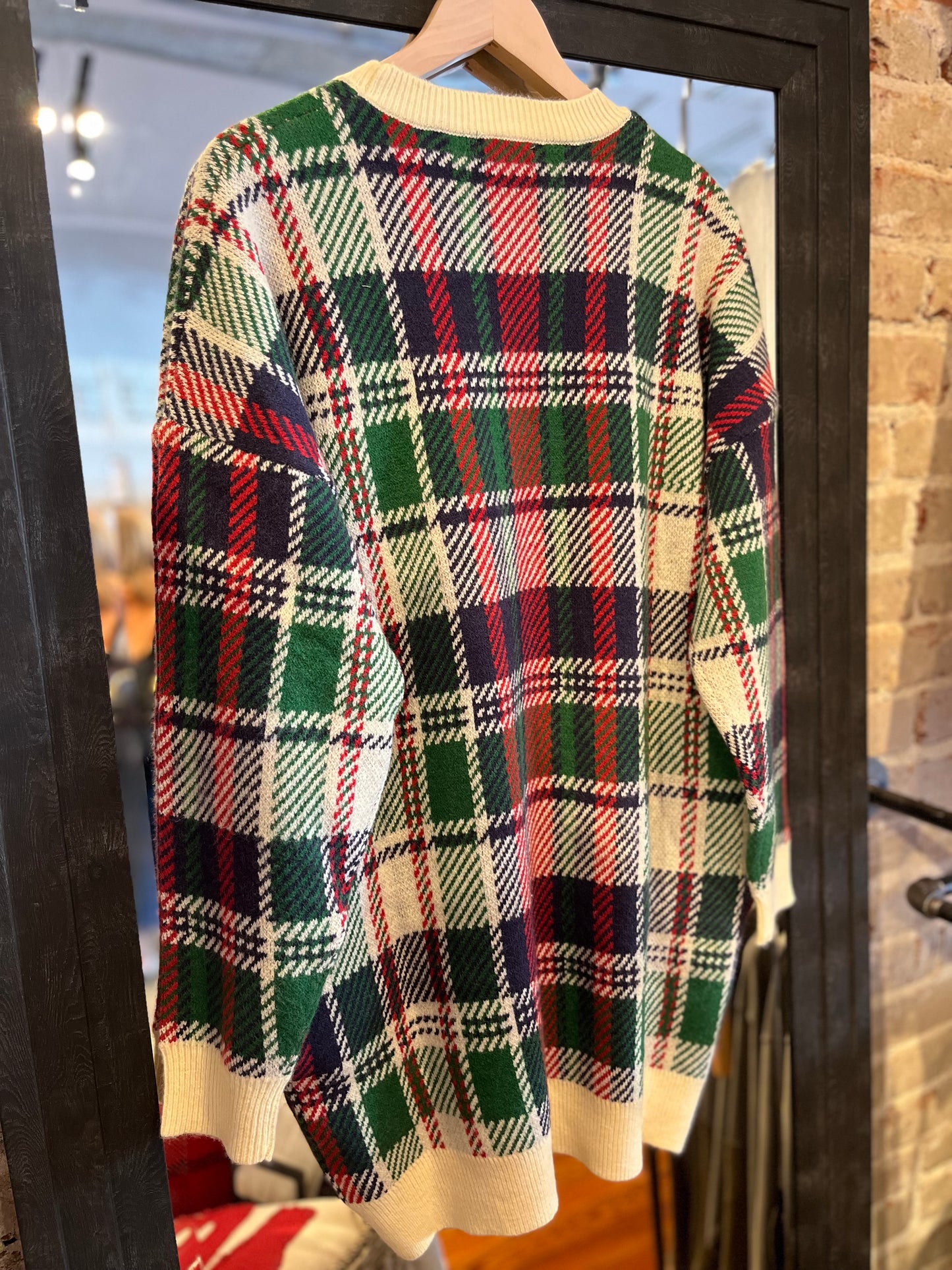 Plaid Knit Tunic Dress - Red/Green