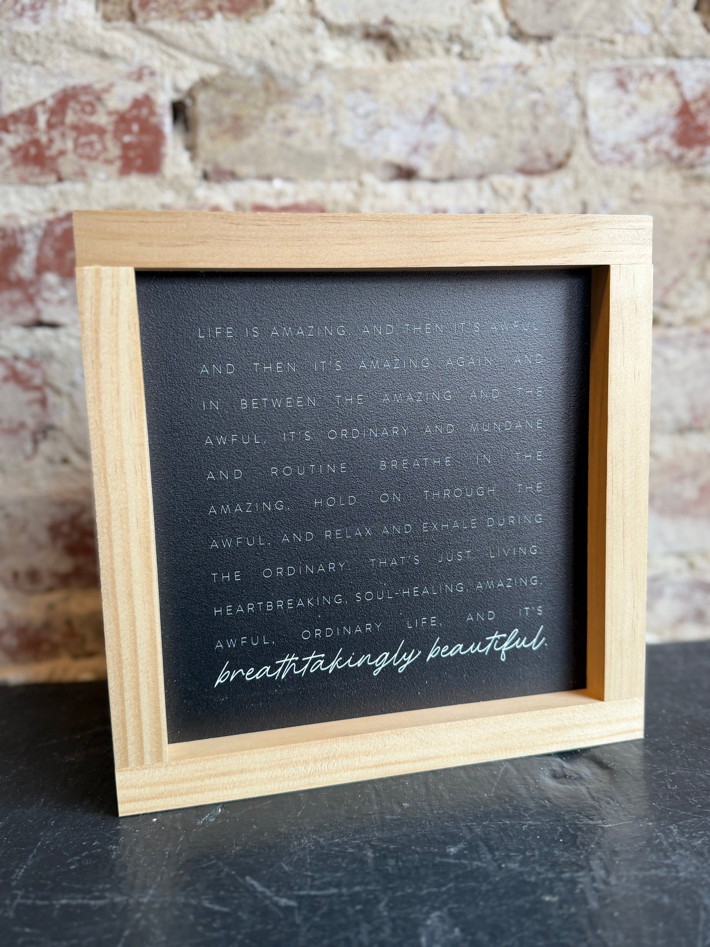 Life is Amazing Wall Art - 9x9 Light Oak/Black