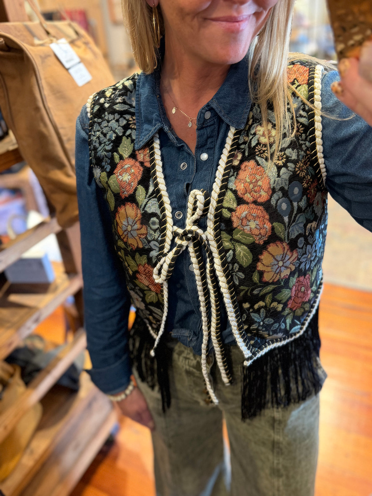 Western Tapestry Fringe Vest