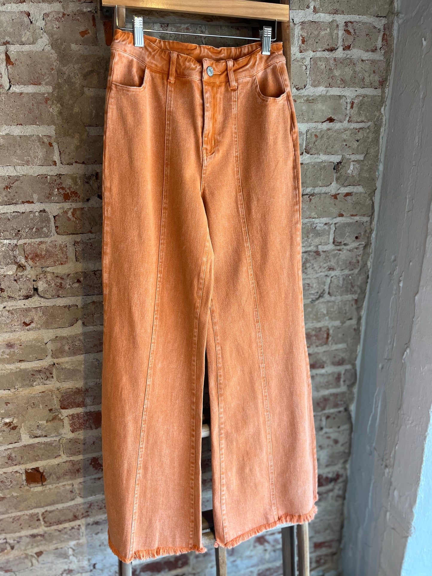 Acid Wash Flared Jeans - Orange