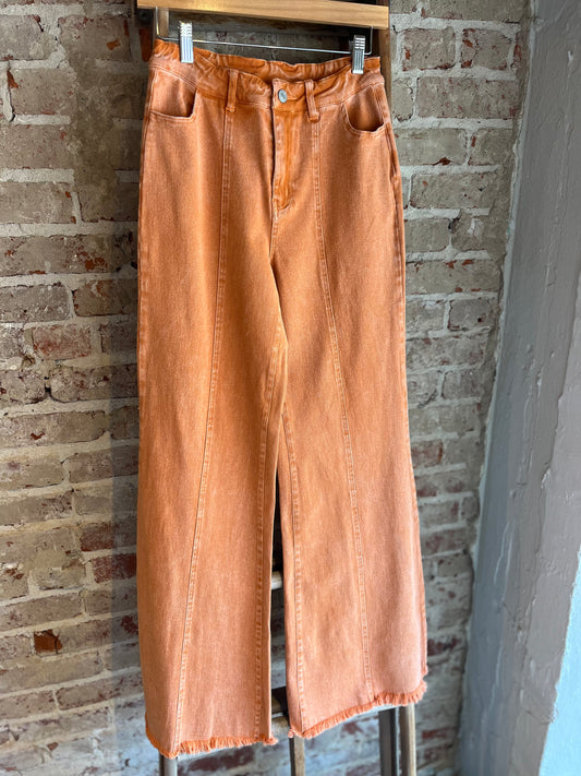 Acid Wash Flared Jeans - Orange