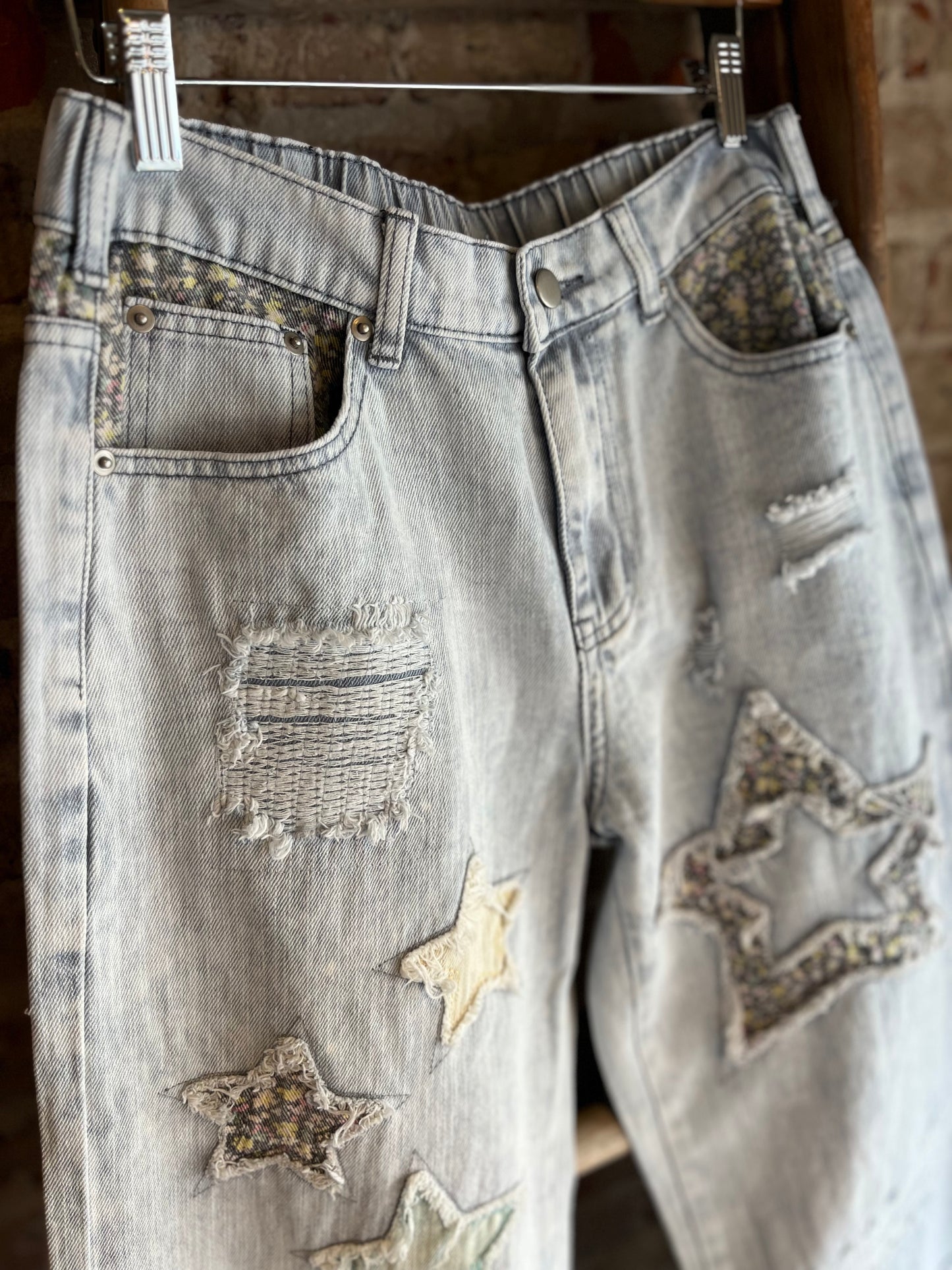 Washed Star Patchwork Denim Jeans