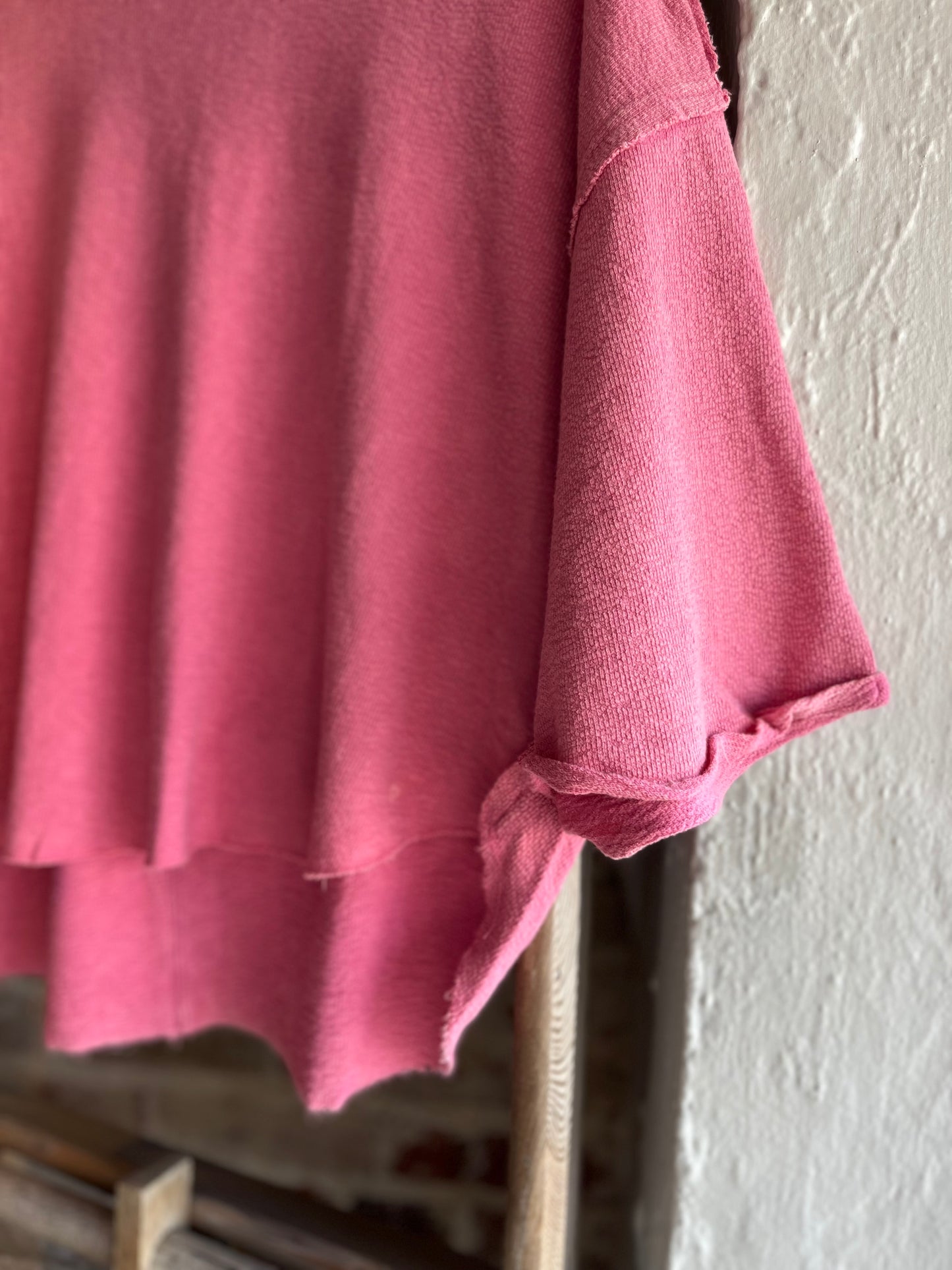 Washed Drop Shoulder Relaxed Crop Tee - Hot Pink