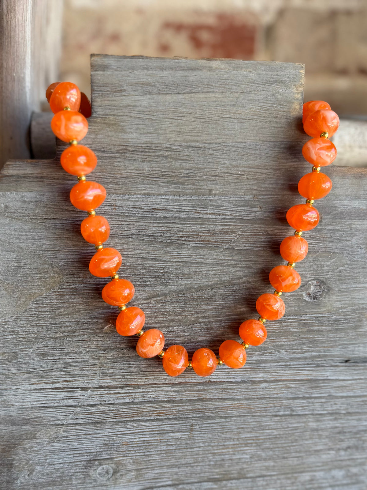 Bauble Bead Ball Necklace - Orange/Gold