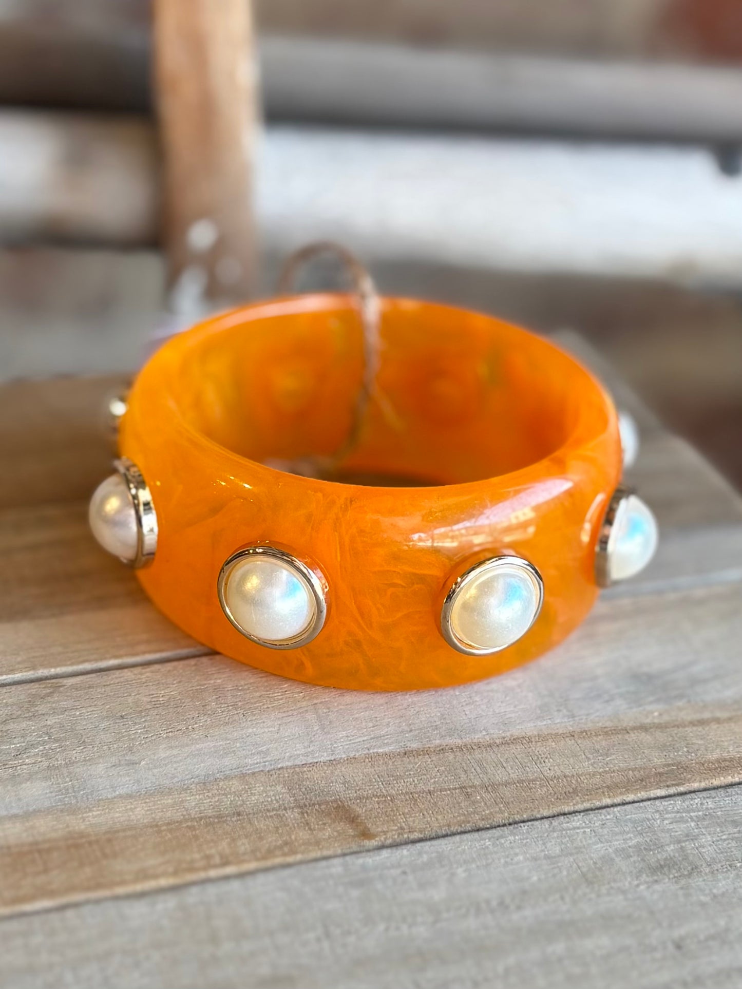 Pearl Bangle Bracelet - Orange