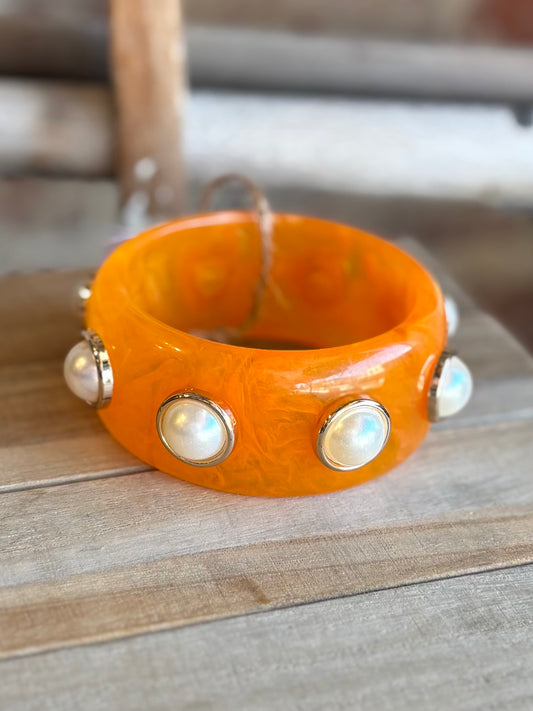 Pearl Bangle Bracelet - Orange