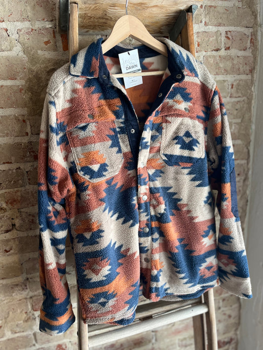 Blue Aztec Fleece Shacket- Men