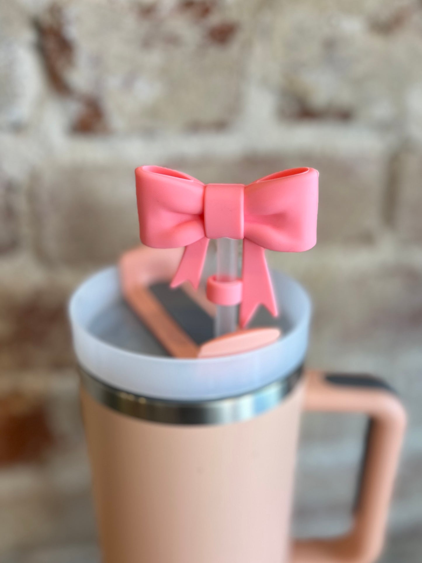 Large Pink Bow Straw Cover