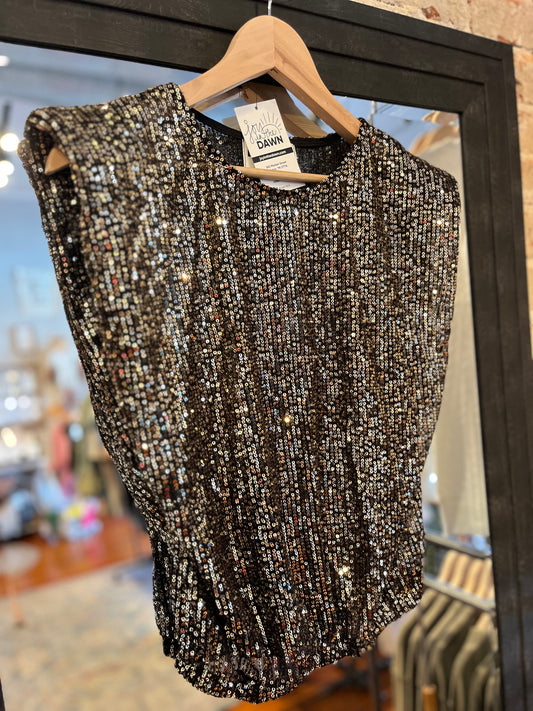 Sequin Sleeveless Top - Black/Gold