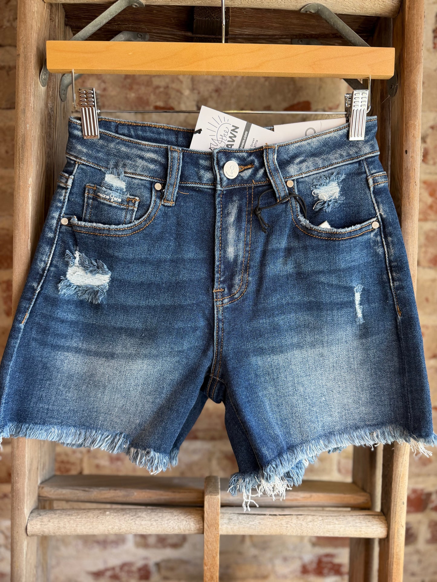 Frayed Hem Denim Shorts- Dark