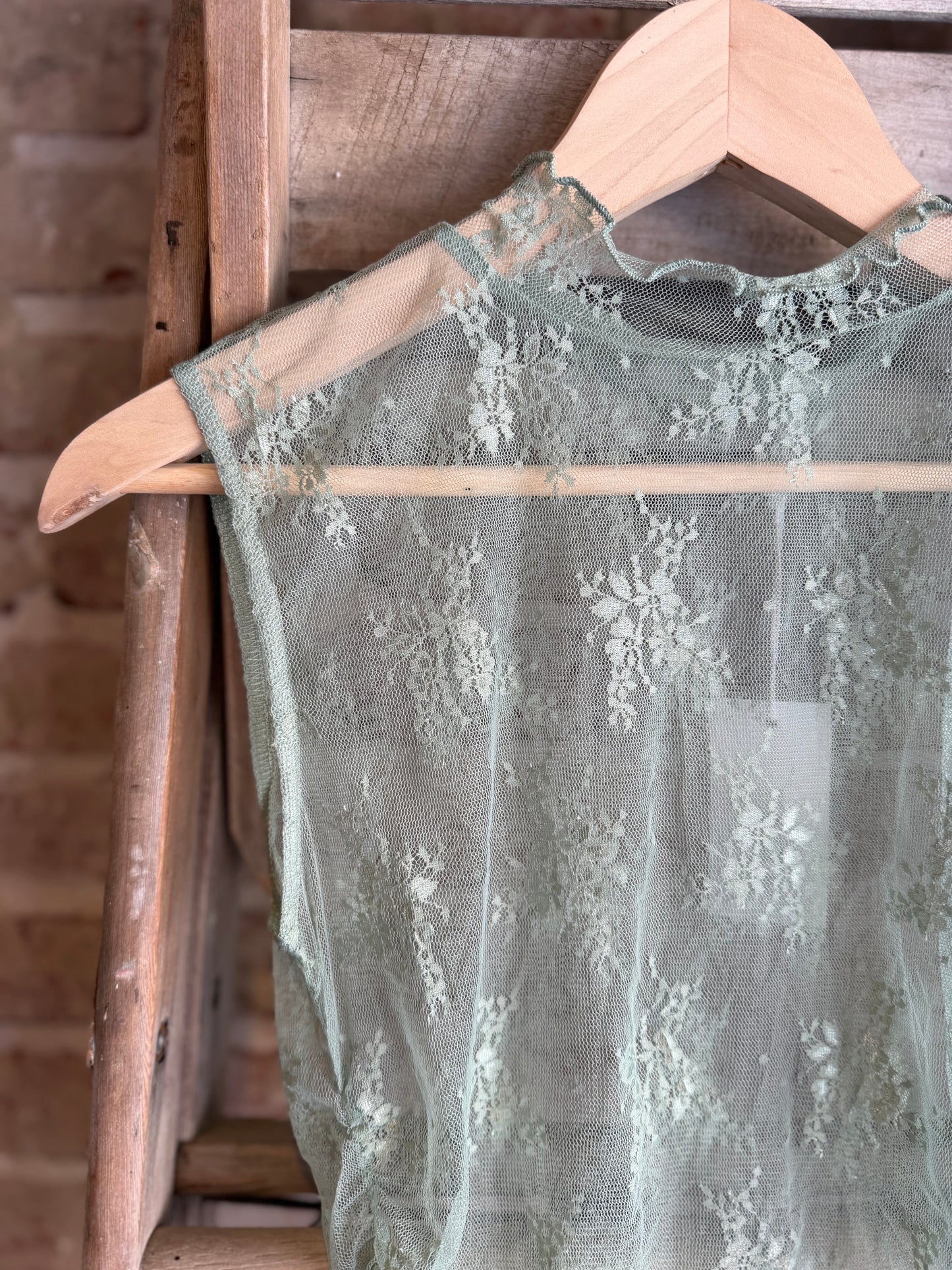 Floral Lace Muscle Top - Sage