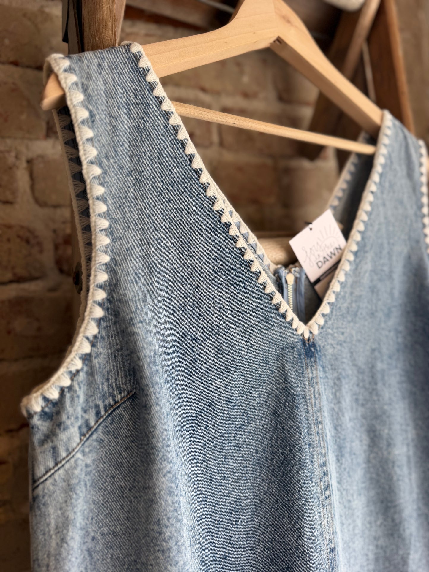 Stitched Sleeveless Denim Romper