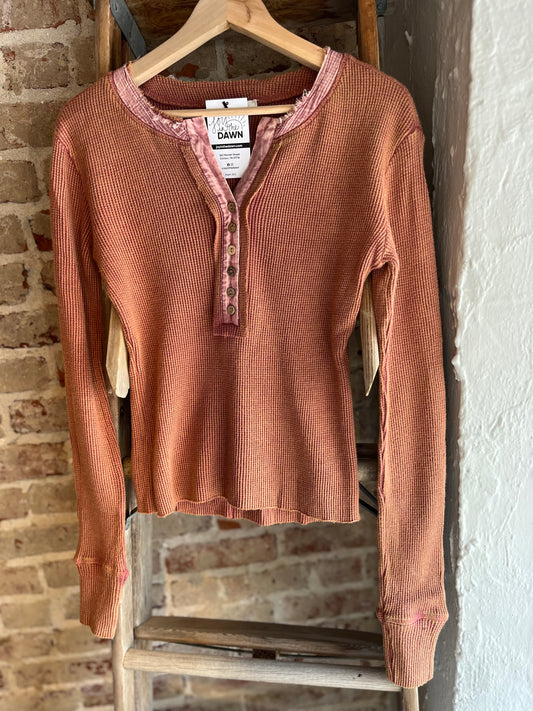 Henley Thermal Top- Rust