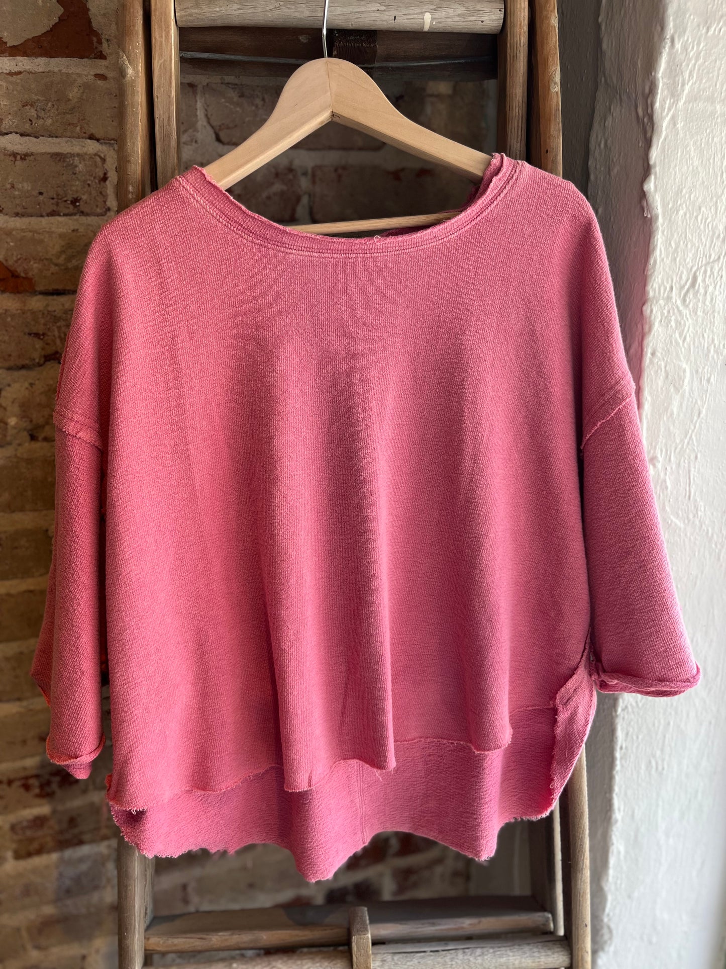 Washed Drop Shoulder Relaxed Crop Tee - Hot Pink