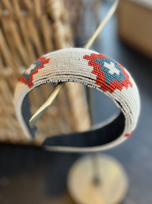 Aztec Beaded Headband - Red/White/Blue