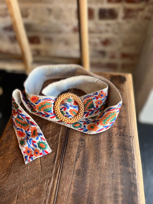 Beaded Buckle Belt - Floral