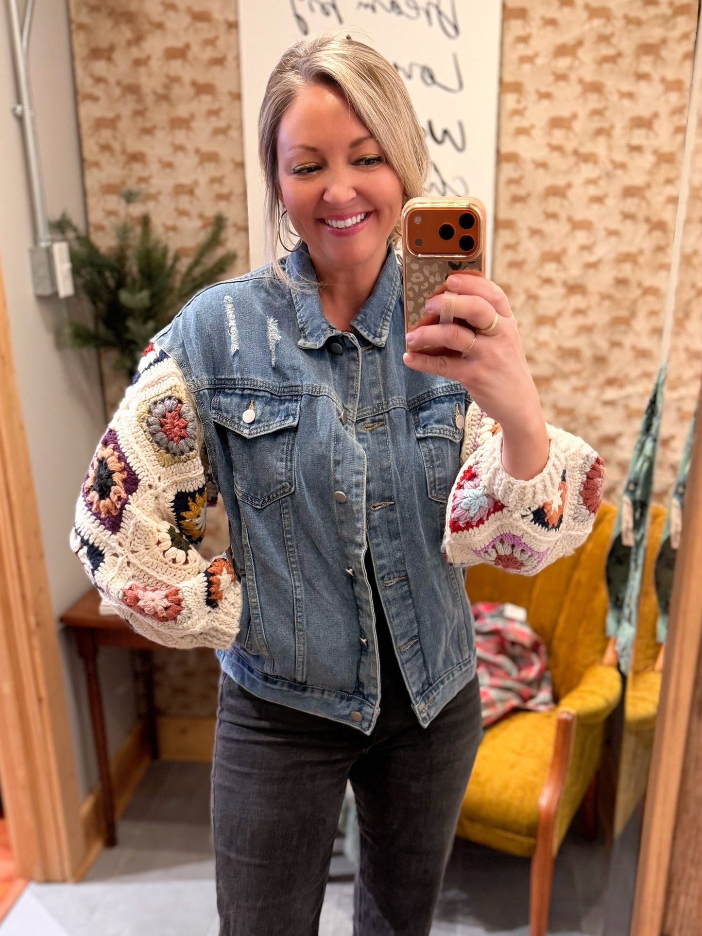 Crochet Patchwork Denim Jacket