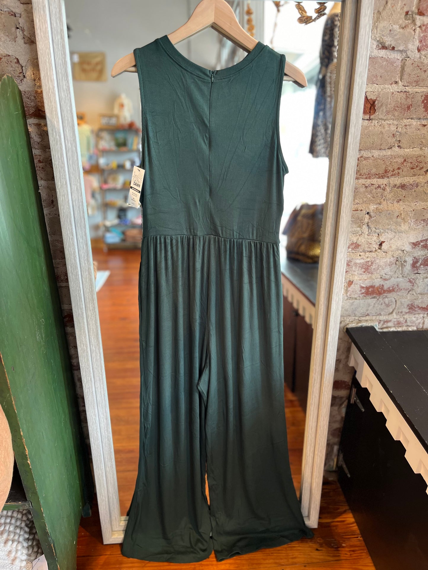 Cinched Waist Wide Leg Jumpsuit- Dark Green