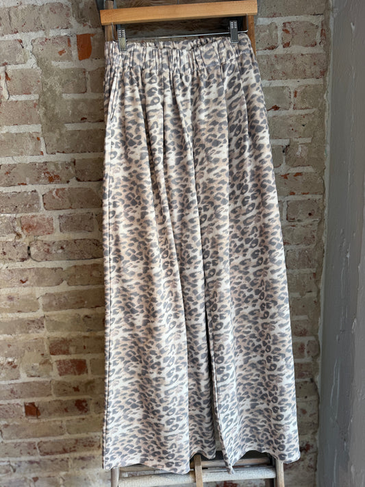 Leopard Fleece Wide Leg Pants