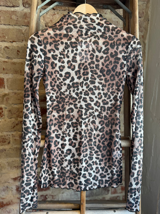 Leopard Mesh Long Sleeve Top