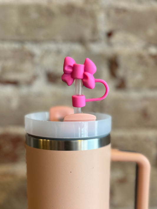 Small Hot Pink Bow Straw Cover