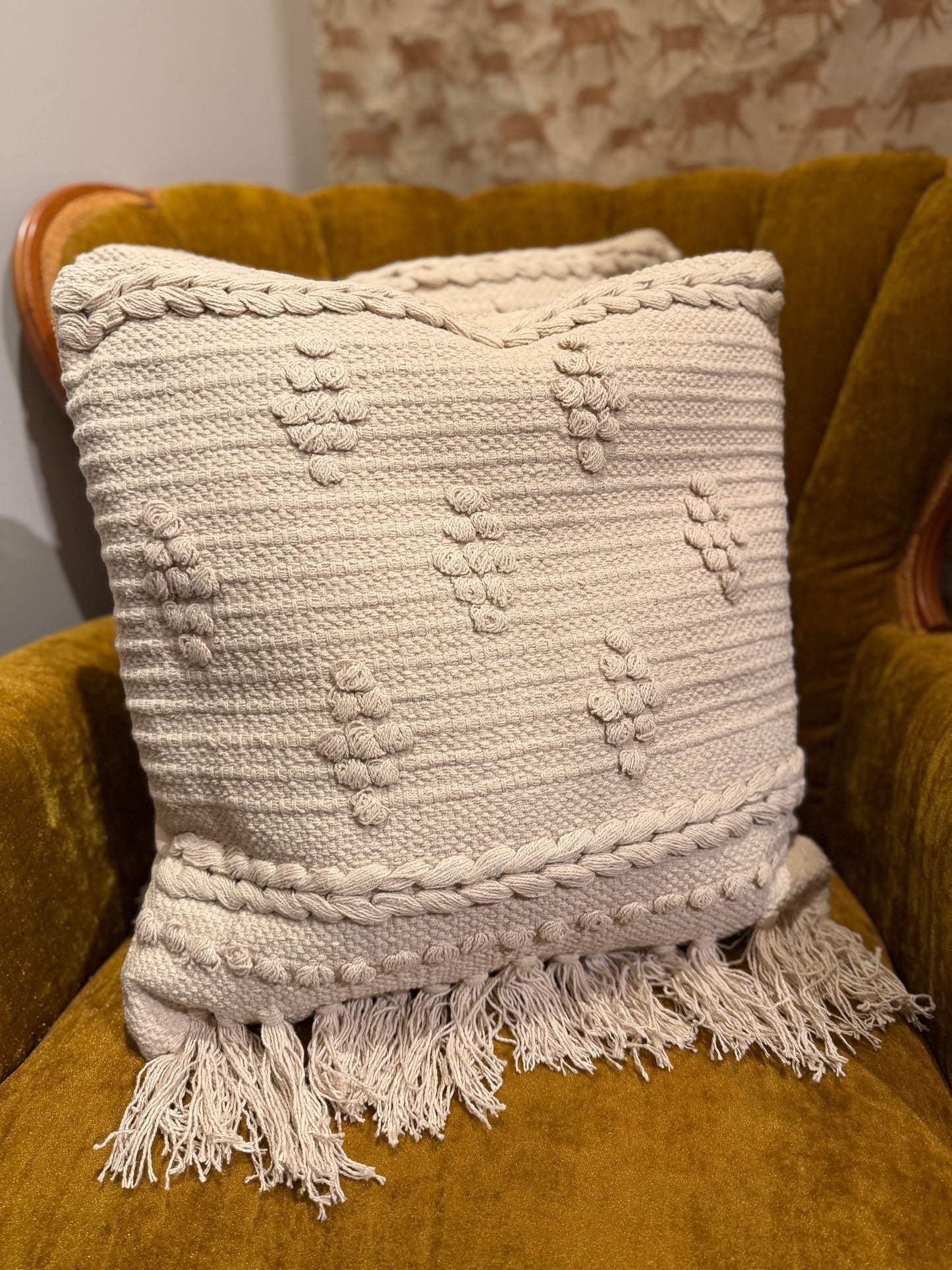 Woven Diamond Throw Pillow - Cream