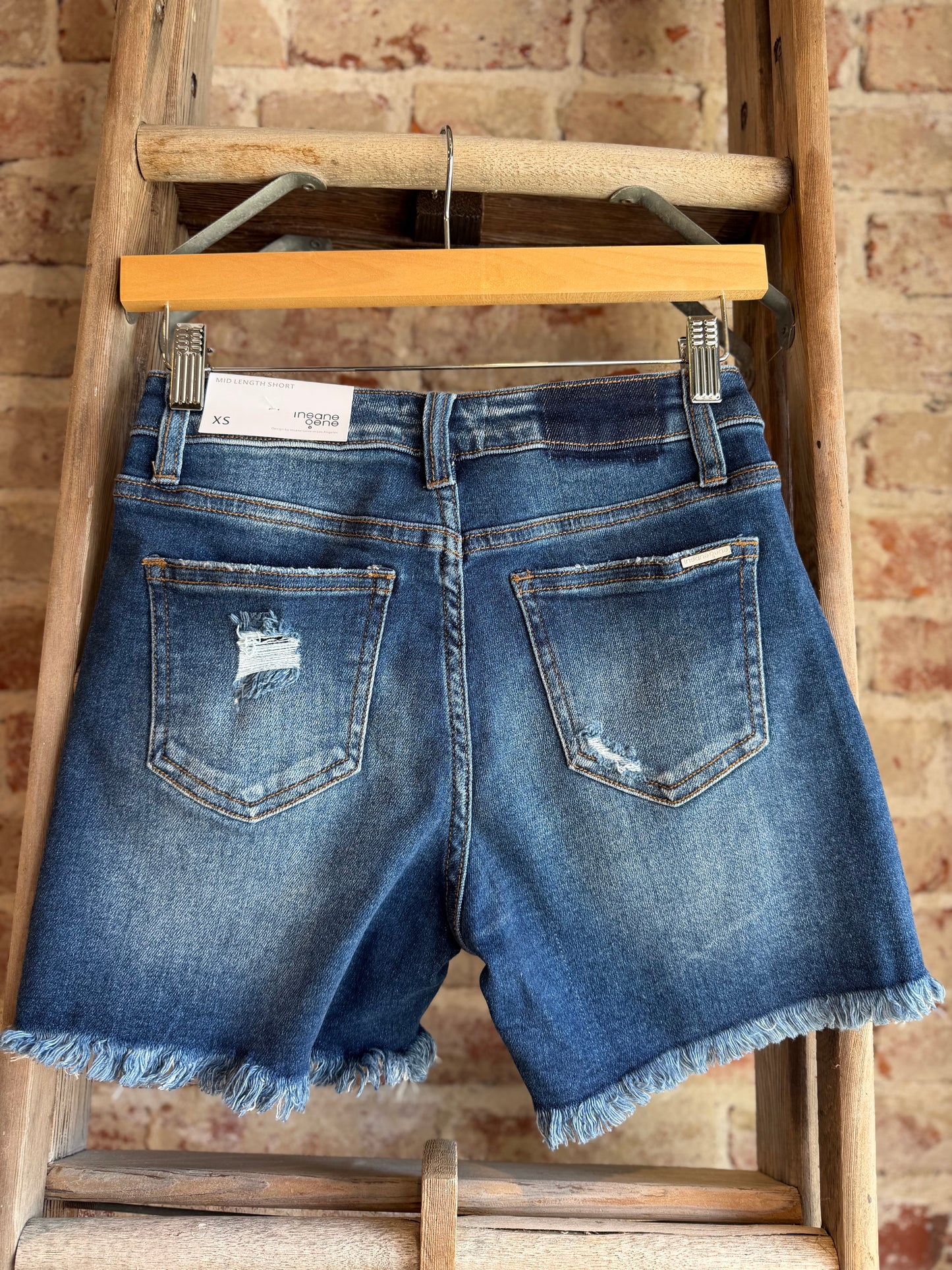 Frayed Hem Denim Shorts- Dark