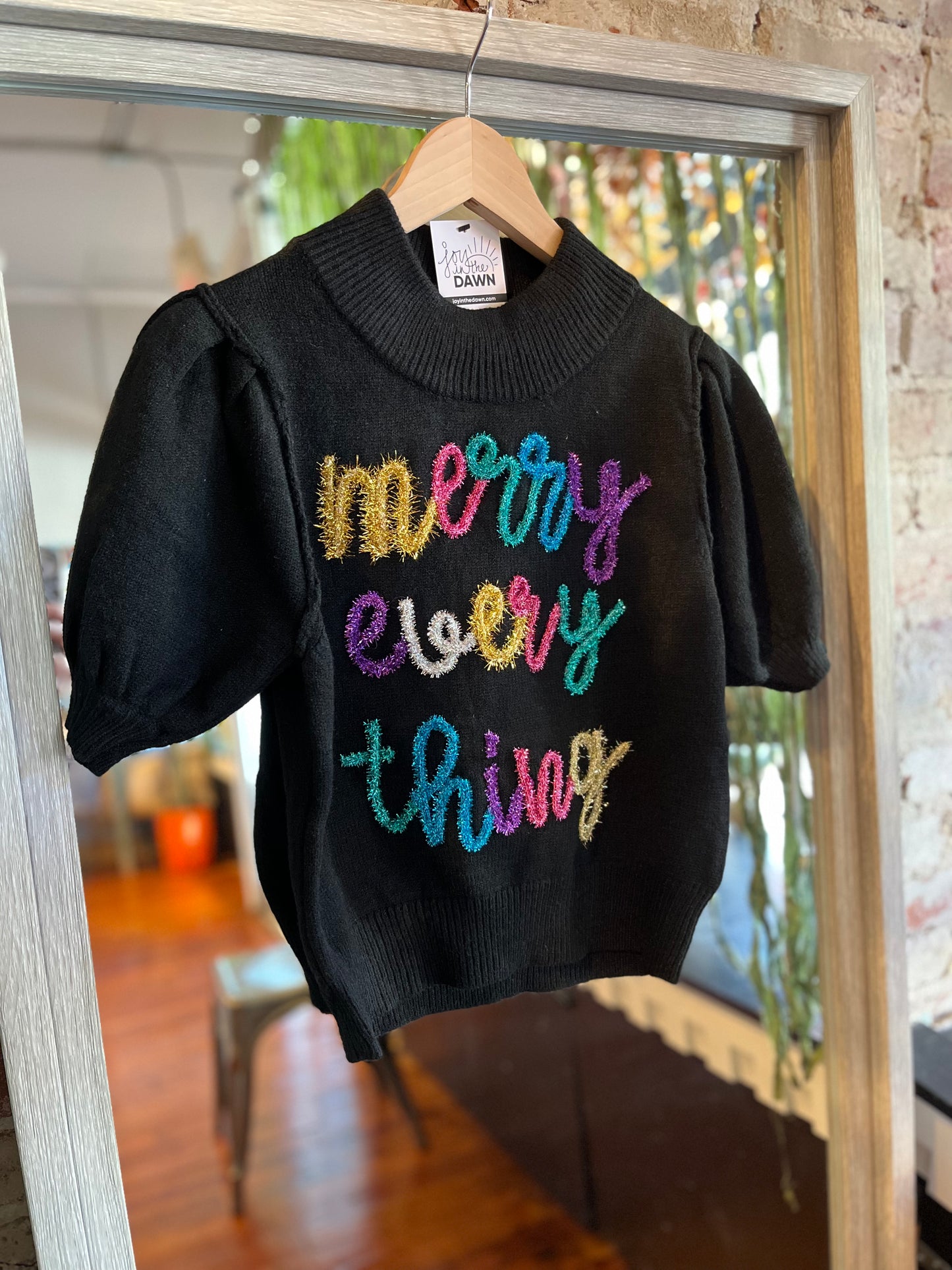 Merry Everything Short Sleeve Sweater- Black