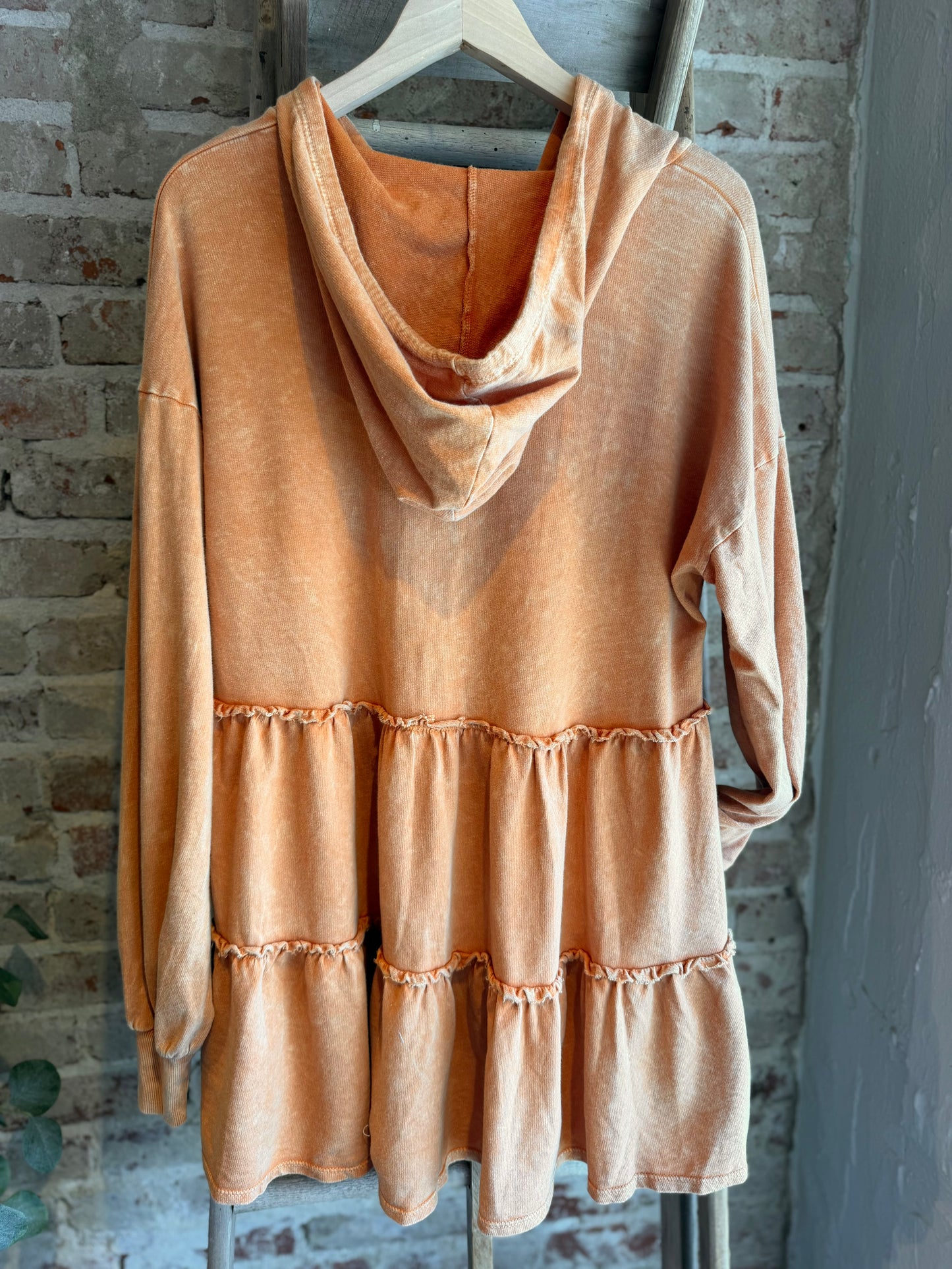 Mineral Washed Ruffle Jacket -Orange