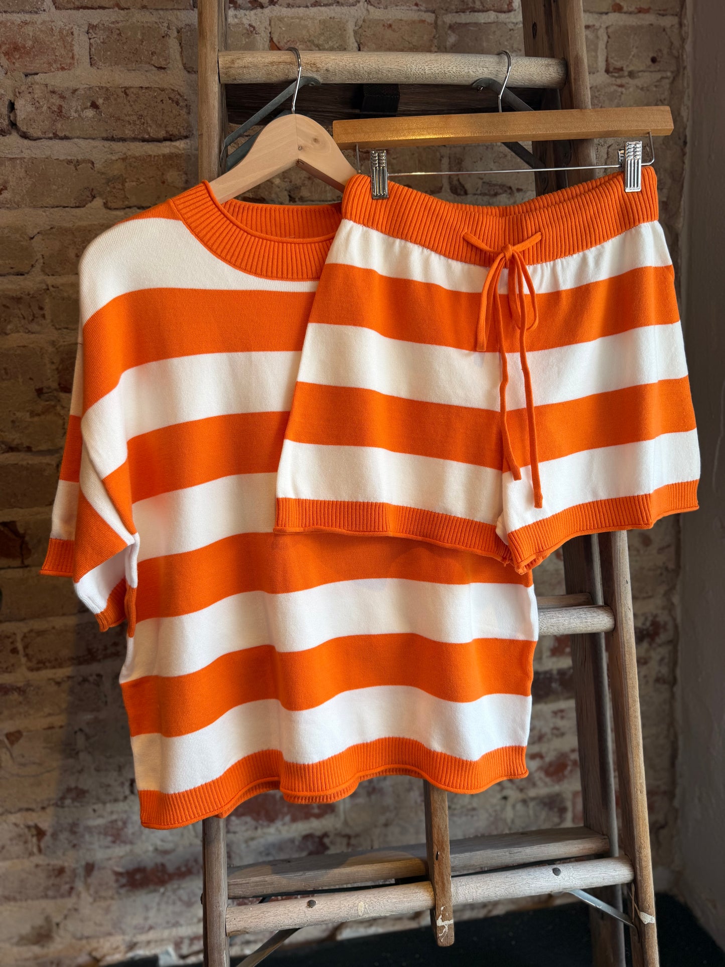 Orange+White Knit Stripe SET