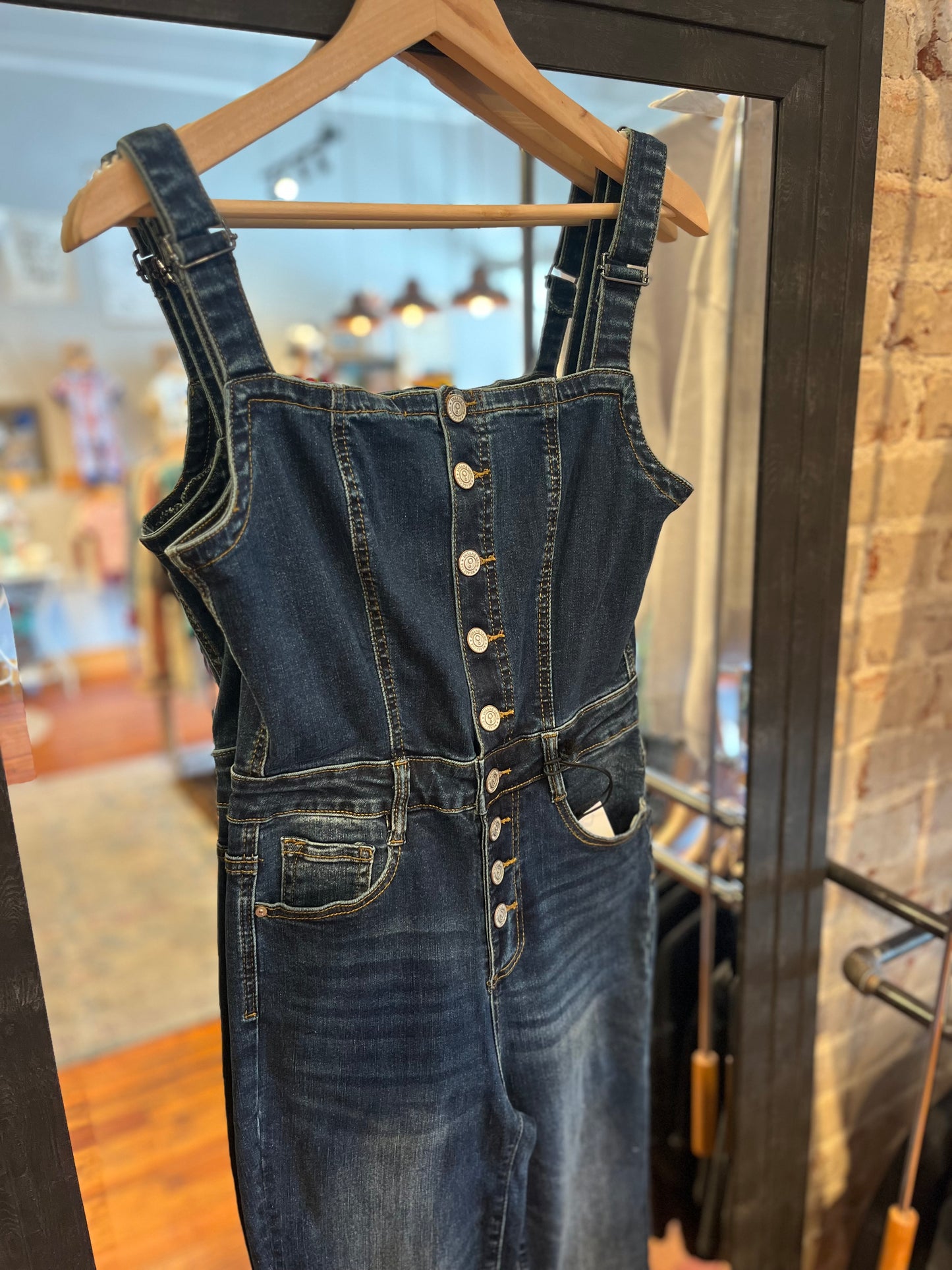 Button Up Flare Leg Jumpsuit - Dark