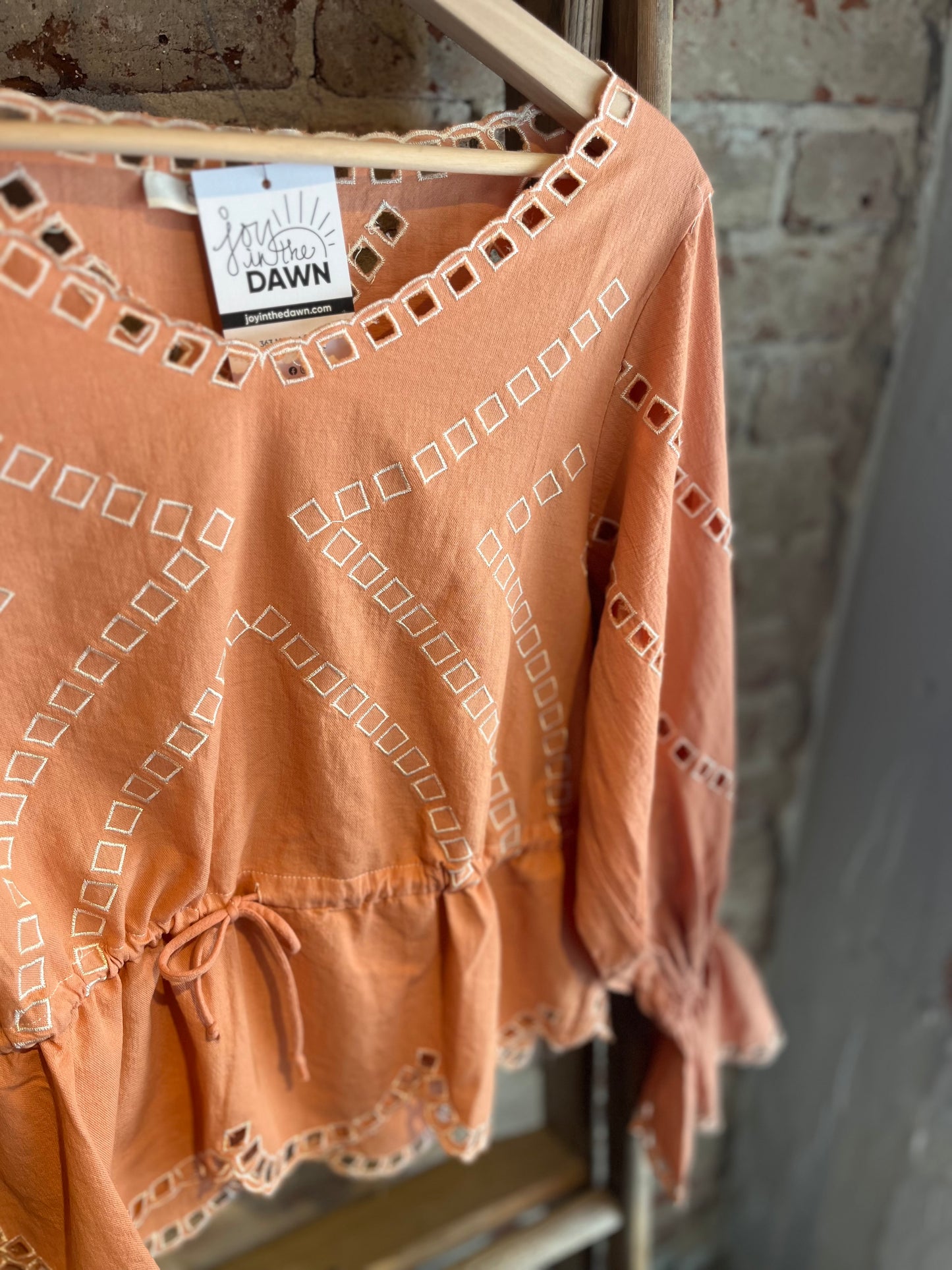 Embroidered Scallop Apricot Blouse