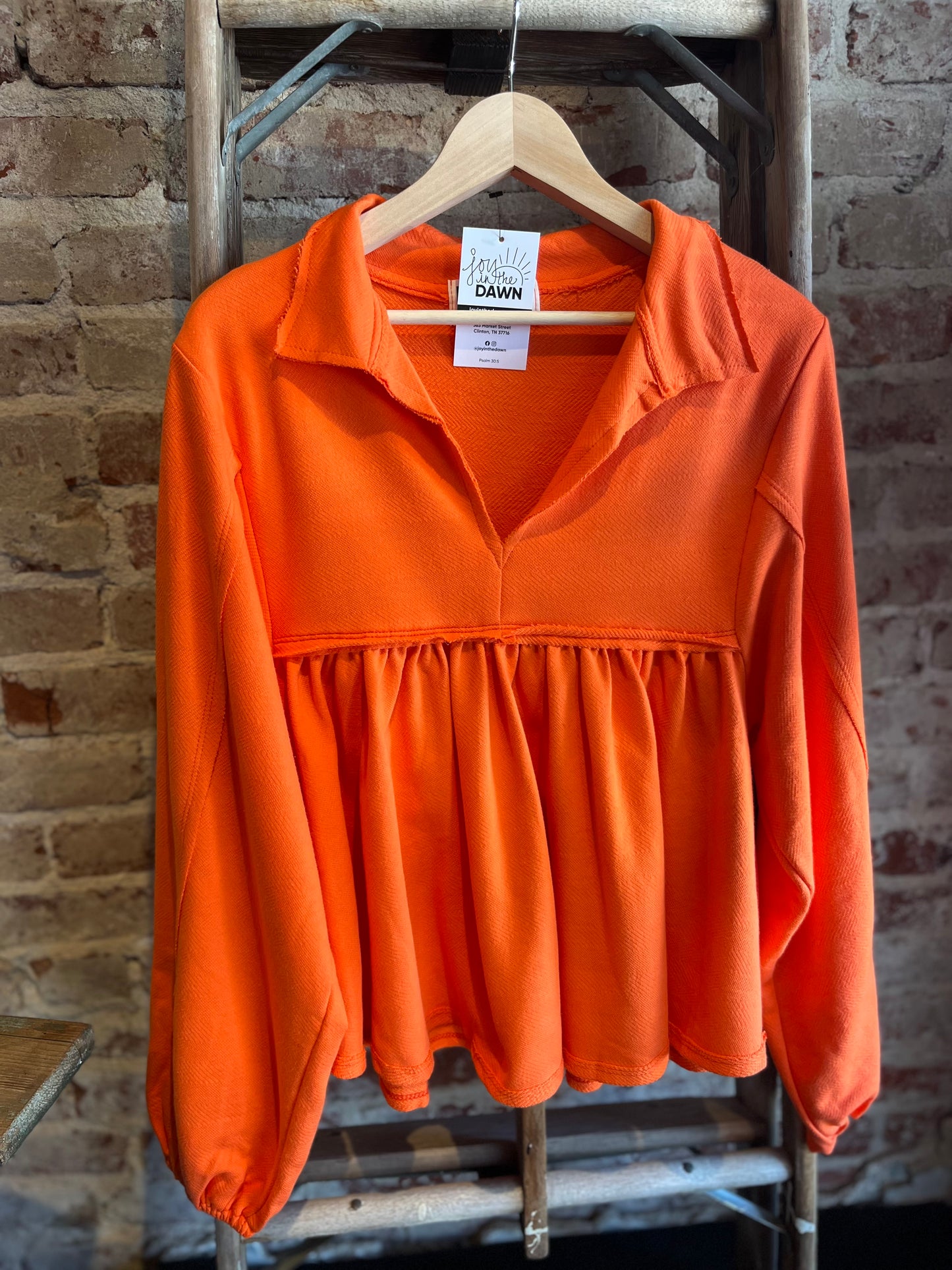 Collared Pleated Top-  Orange