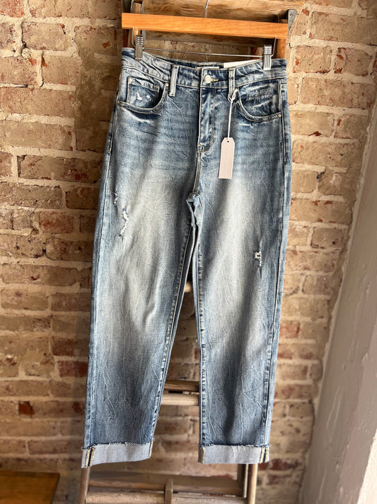 High Rise Straight Leg Cuffed Jeans