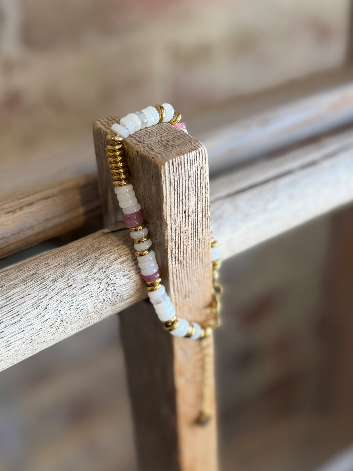 Aurora White Beaded Stone Bracelet- Waterproof