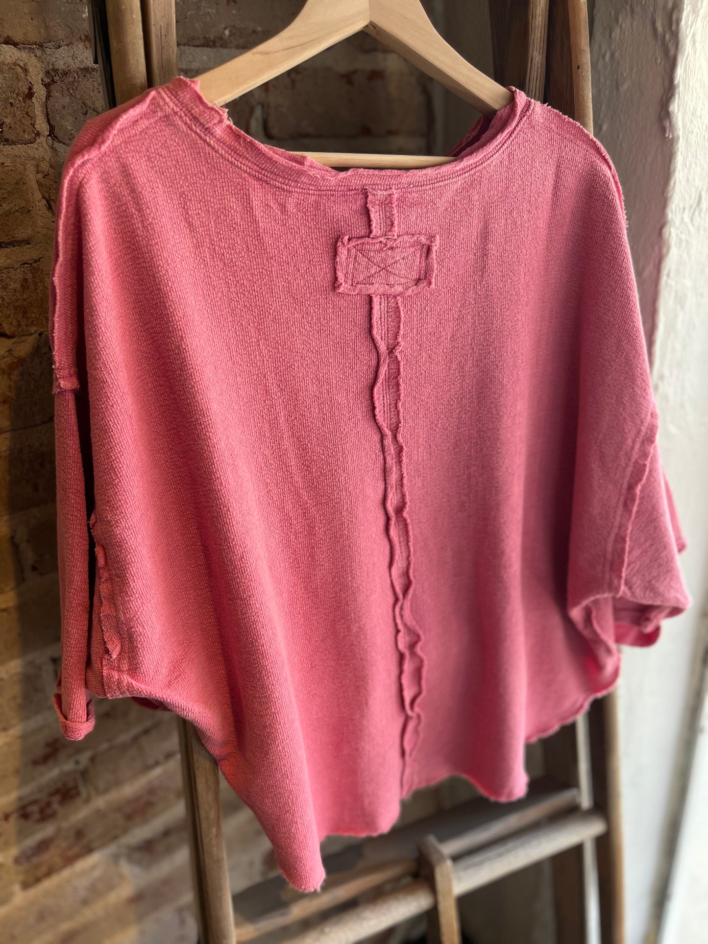 Washed Drop Shoulder Relaxed Crop Tee - Hot Pink