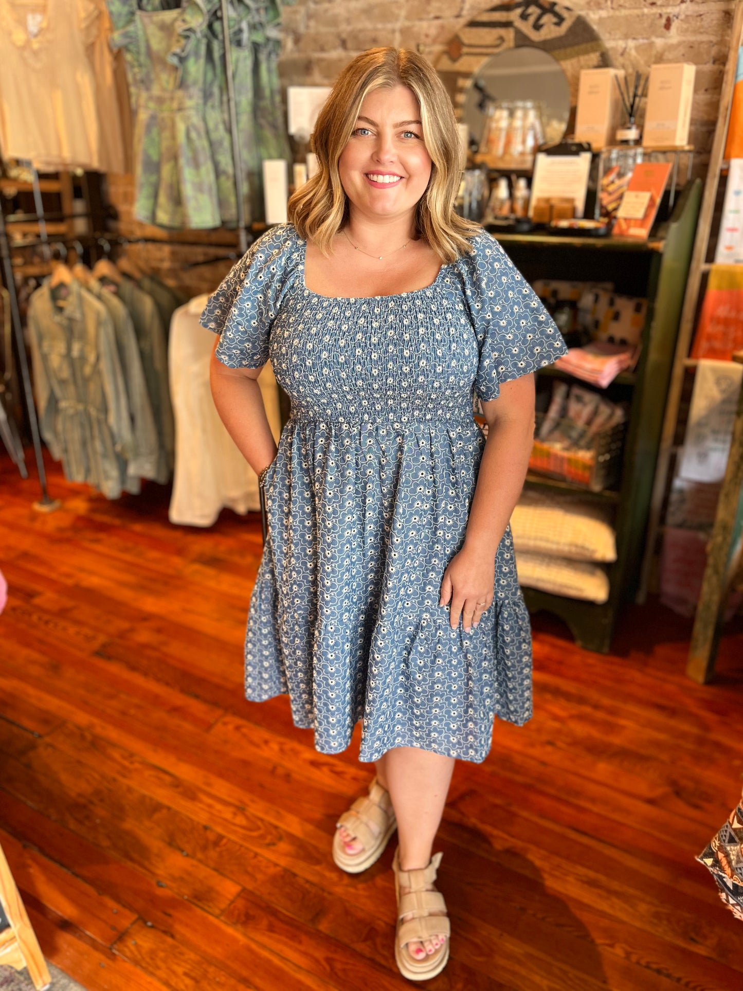 Floral Eyelet Denim Dress