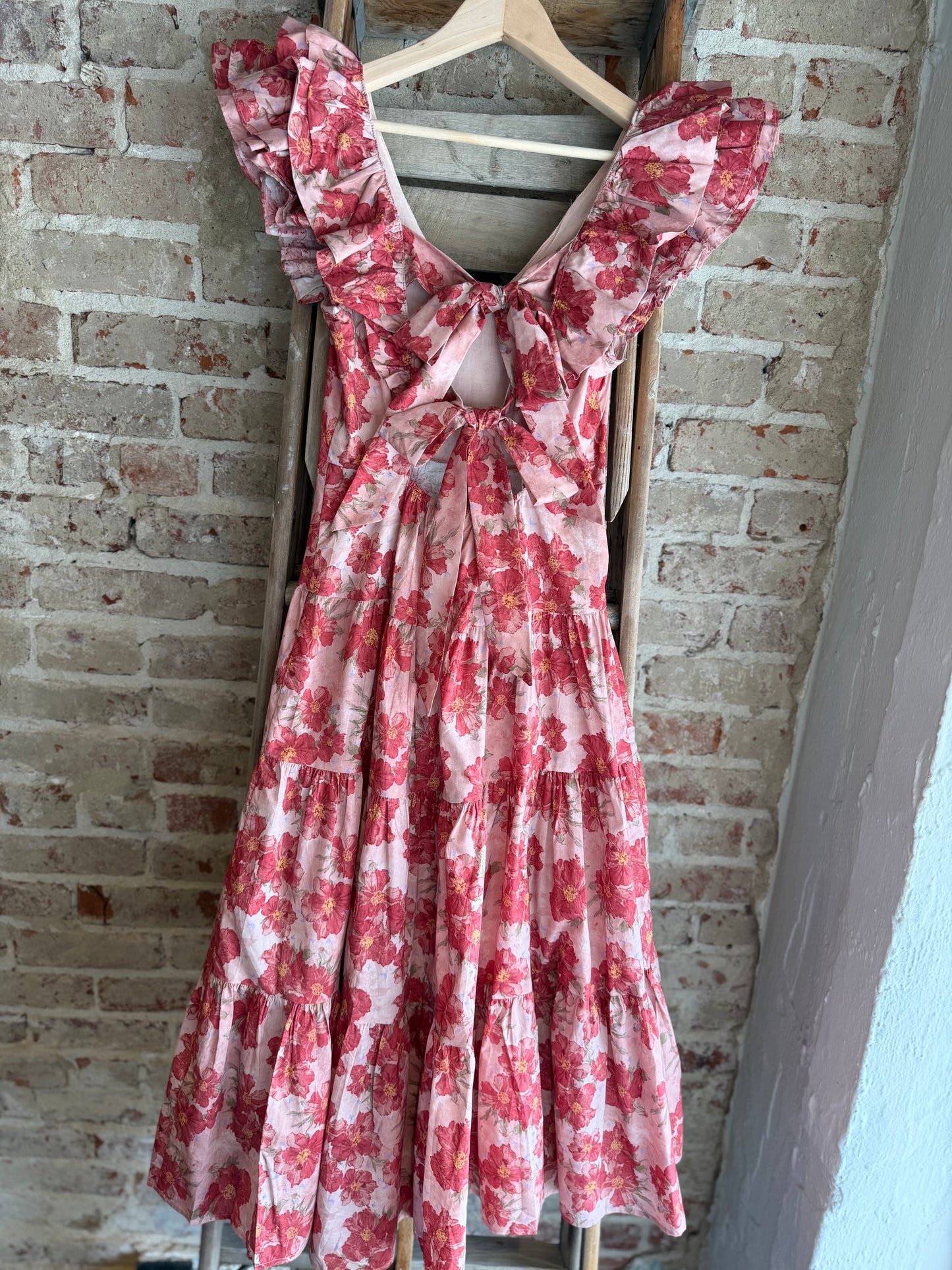 Floral Tie Back Ruffle Dress