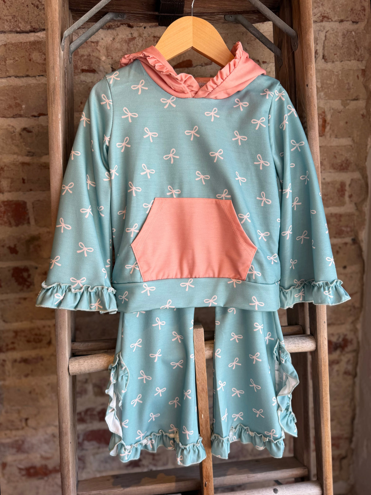 Teal + Pink Bow Ruffle SET- Kids